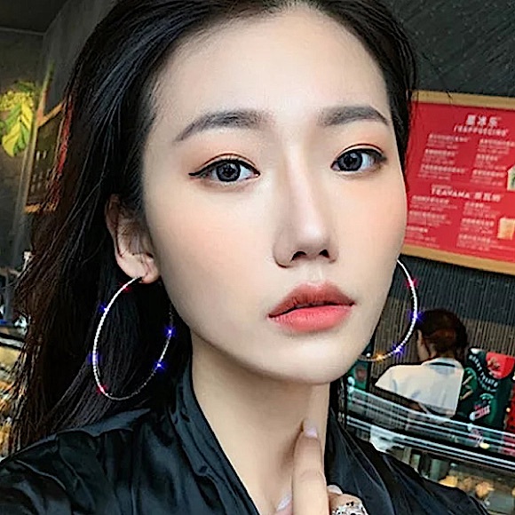 SILVER RHINESTONE HOOP EARRINGS - Picture 4 of 8